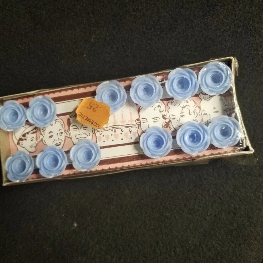 Vintage 50s Cypress 12 Blue Plastic Candle Holders Birthday Party New Advertisin